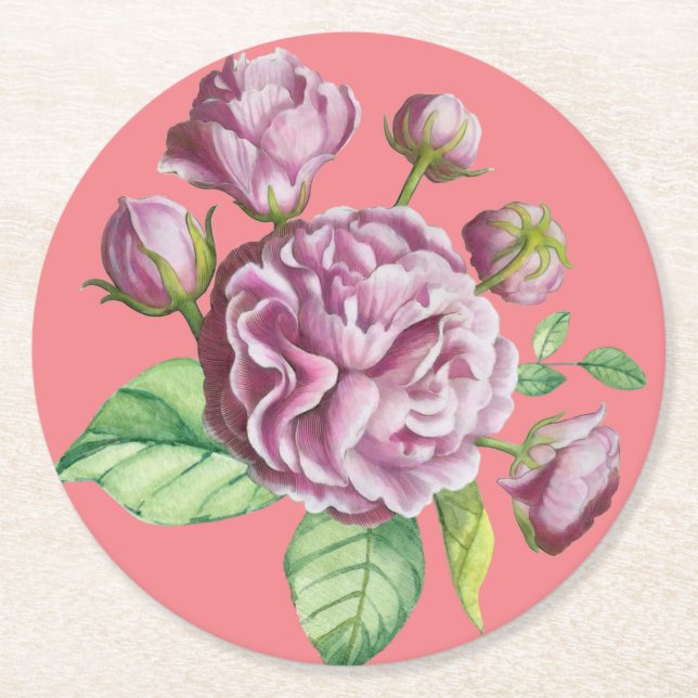 Papper Underlägg av Camellia Ro Garden Flowers Rou Rund (Framsidan)