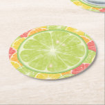 Papper Underlägg av Citrus Slices Round Rund<br><div class="desc">Den tunga pappra massan underlägg har en stor del av kalk över en kollage av citroner,  kalk,  orangar och grapefruktskivor. En roligt som tillägg till din sommarhemsdekoration eller ge som gåva.</div>