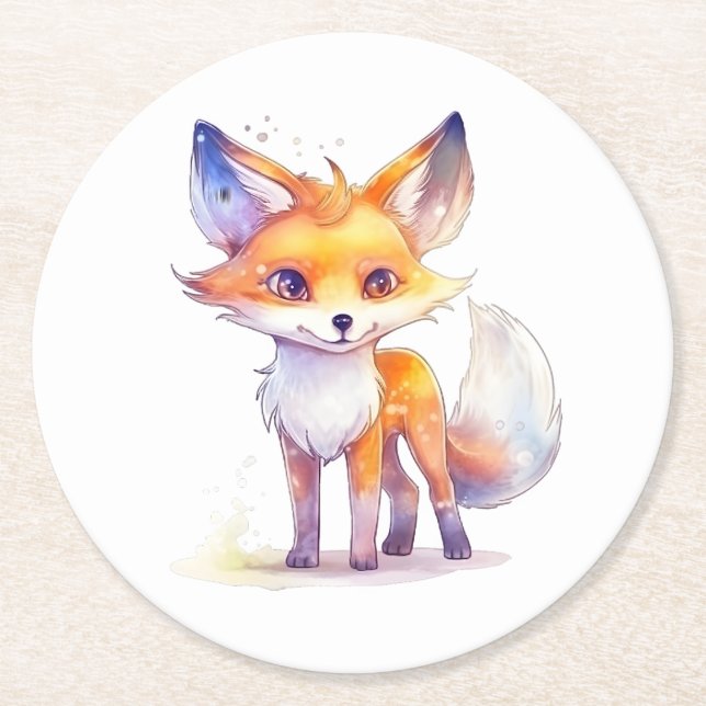 Papper Underlägg av Cute Baby Fox-rundan Rund (Framsidan)