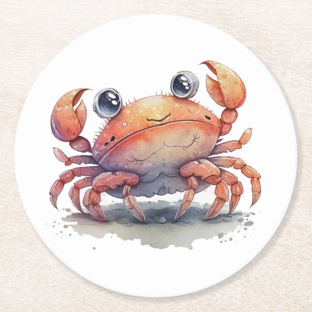 Papper Underlägg av Cute Crab Round Rund (Framsidan)