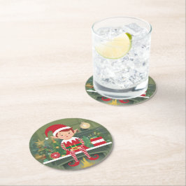 Papper Underlägg av Cute Jul Elf på Shelf Rund
