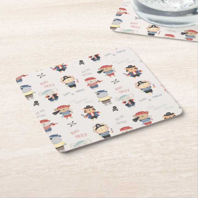 Papper Underlägg av djurbesättningen Party Pirat (Vinklad)