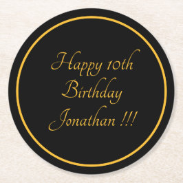 Papper Underlägg av elegant Namn Grattis på födels Rund