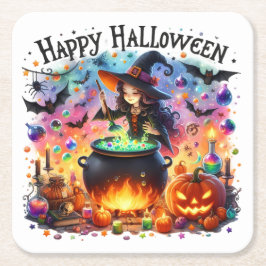 Papper Underlägg av färgat Witch Happy halloween