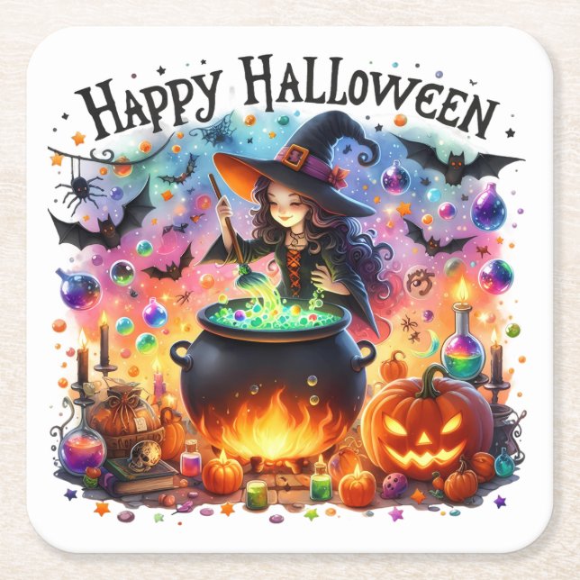 Papper Underlägg av färgat Witch Happy halloween (Framsidan)