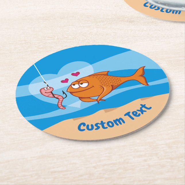 Papper Underlägg av fisk och bete i Kärlek-rundan Rund (Vinklad)