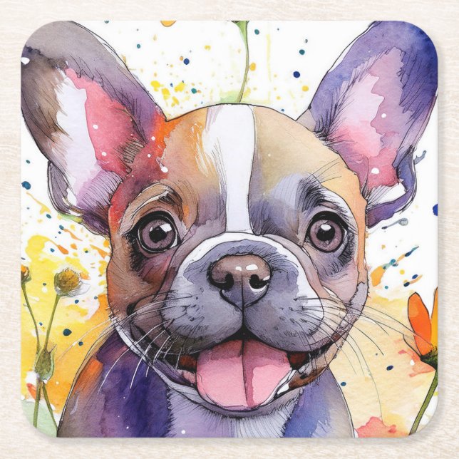 Papper Underlägg av fransk Bulldog Kvadrat (Framsidan)