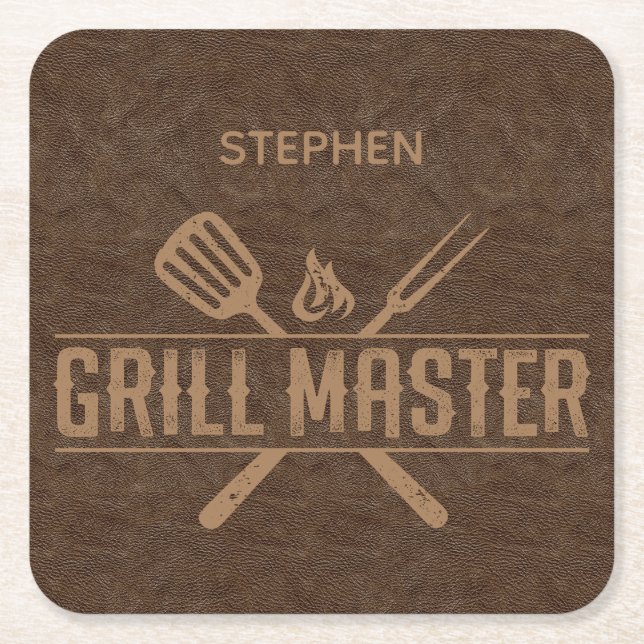 Papper Underlägg av Grill Master Faux Leather Squa (Framsidan)