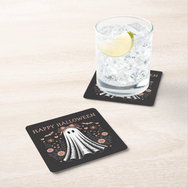 Papper Underlägg av happy halloween Ghost Square Kvadrat (Insitu)