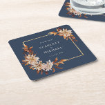 Papper Underlägg av marinblått Bröllop<br><div class="desc">Ge din mottagning en personlig med Pappra Underlägg av marinblått Bröllop som innehåller Bride och Grooms Namn från "Fall Navy Blue Terracotta Blommigt and Lämnar Wedding Collection". De här vackert designade underläggen visar det krävande höst löv och blommönster, och ger dina bord-inställningar lite elegans. Se till att alla detaljer i...</div>