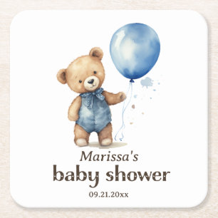 Papper Underlägg av nalle Boy Shower Kvadrat
