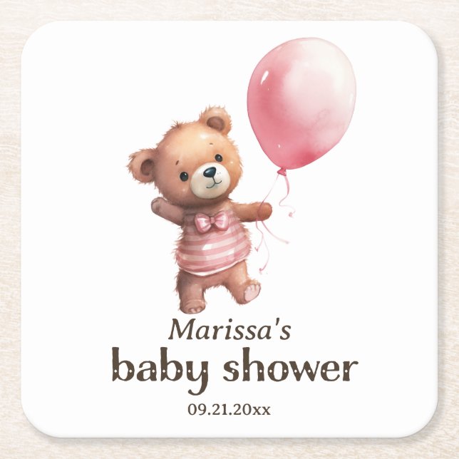 Papper Underlägg av nalle Girl Baby Shower (Framsidan)