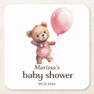 Papper Underlägg av nalle Girl Baby Shower Kvadrat