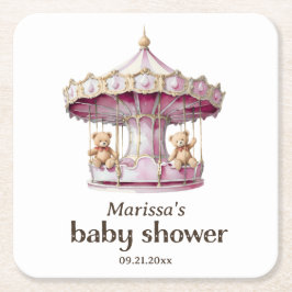 Papper Underlägg av nalle Twin Girl Baby Shower Kvadrat