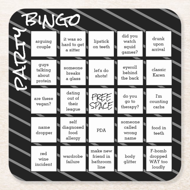Papper Underlägg av party Bingo Black Modern Squar Kvadrat (Framsidan)
