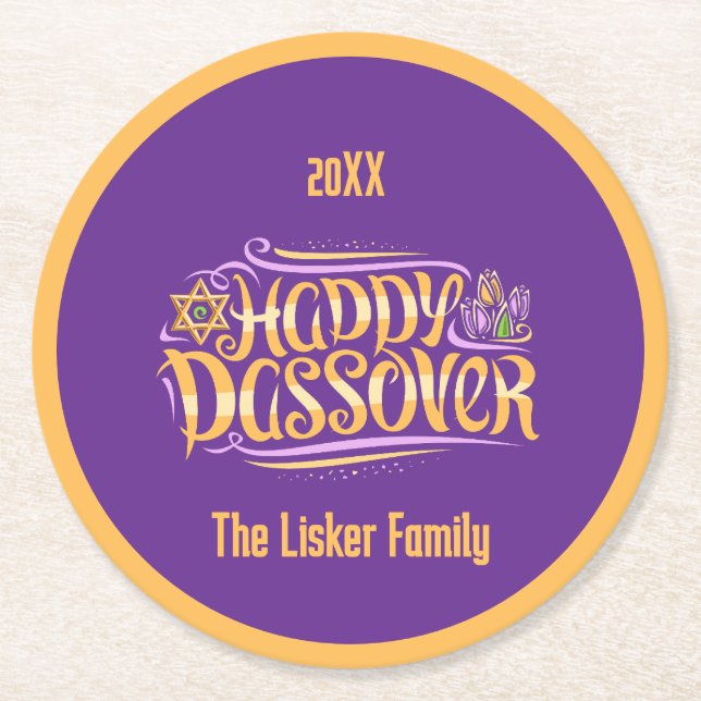 Papper Underlägg av Passover-familjen i Vin Rund (Framsidan)