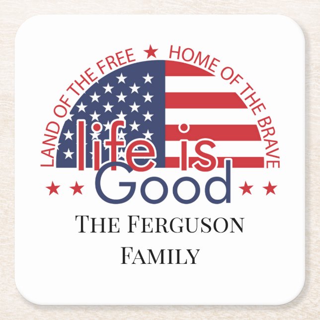 Papper Underlägg av patriotisk amerikansk Flagga Kvadrat (Framsidan)