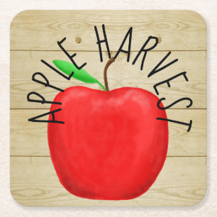 Papper Underlägg av Red Apple Harvest Wooden Sign Kvadrat