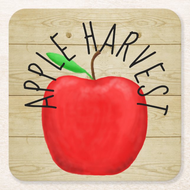 Papper Underlägg av Red Apple Harvest Wooden Sign Kvadrat (Framsidan)