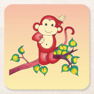 Papper Underlägg av Red Monkey Animal Square Kvadrat