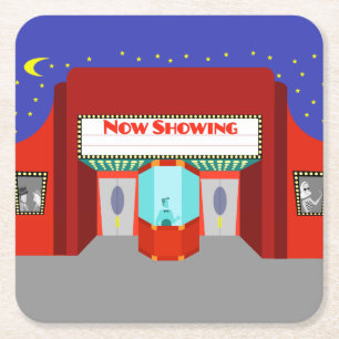 Papper Underlägg av Retro Movie Theater Kvadrat