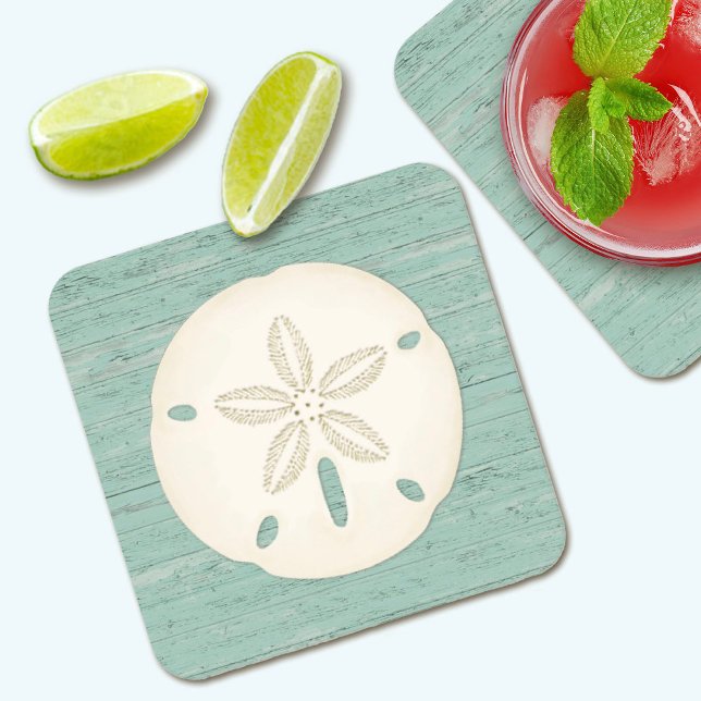 Papper Underlägg av Rustic Beach Sand Dollar Squar (Rustic beach sand dollar drink coasters, a lovely touch to any beach themed party)