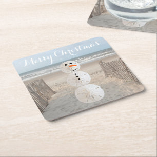 Papper Underlägg av Sand Dollar Snögubbe-kvadrat Kvadrat