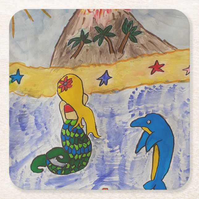 Papper Underlägg av sjöjungfru Island Kvadrat (Framsidan)