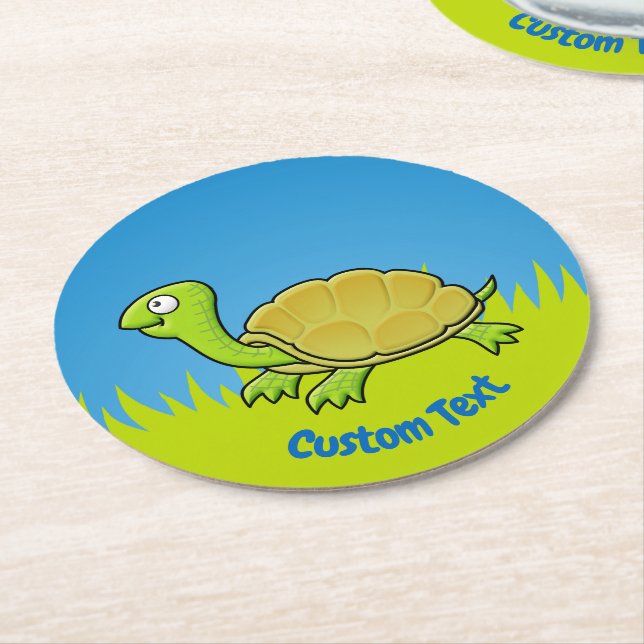 Papper Underlägg av tecknad Turtle Round Rund (Vinklad)