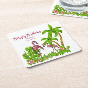 Papper Underlägg av tropiska flamingos och blommor Kvadrat