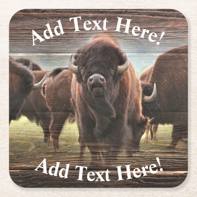 Papper Underlägg av vackert Buffalo Herd Square Kvadrat (Framsidan)