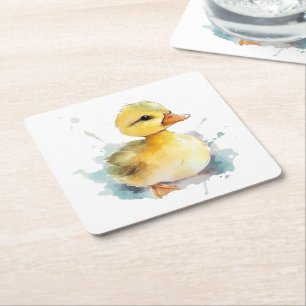 Papper Underlägg av vattenfärgen baby Anka Kvadrat