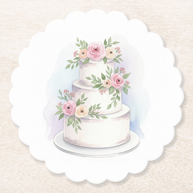 Papper Underlägg av vattenfärgen Bröllop Cake (Framsida)