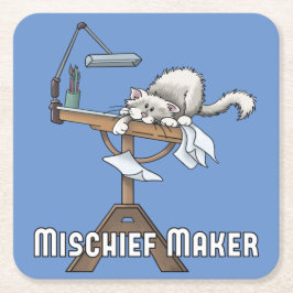 Papper Underlägg av Vita Cat MisChief Maker Square Kvadrat
