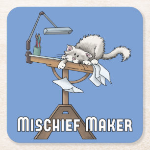 Papper Underlägg av Vita Cat MisChief Maker Square Kvadrat