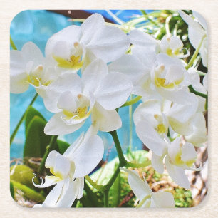 Papper Underlägg av vita Orchids Kvadrat