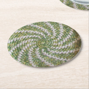 Papper Underlägg - Crochet White Spiral på Grön Rund