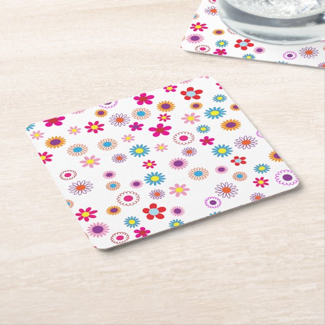 Papper Underlägg för Bright Geometric Blommigt Kvadrat (Vinklad)