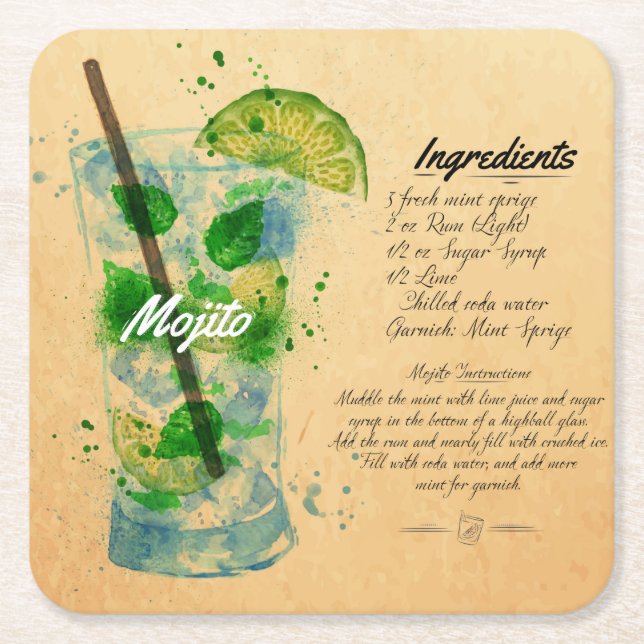 Papper Underlägg för Mojito Recipe (Framsidan)
