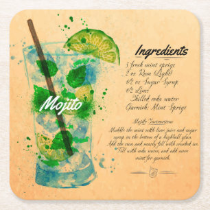 Papper Underlägg för Mojito Recipe Kvadrat