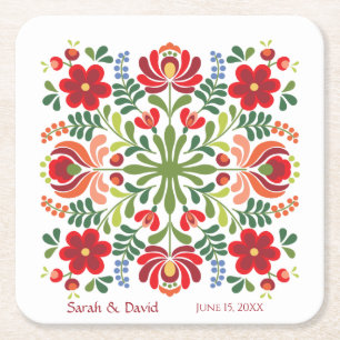 Papper Underlägg för ungerska Design Red Flowers S Kvadrat