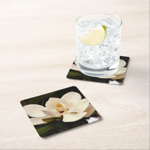 Papper Underlägg för vit Blommar i Magnolia Kvadrat