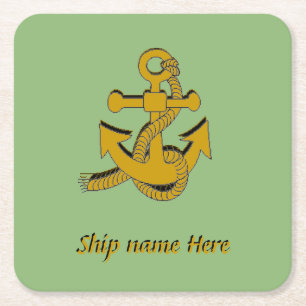 Papper Underlägg - Fraktens Golden Anchor och Namn Kvadrat