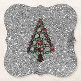 Papper Underlägg i Bling Julgran Silver Glitter