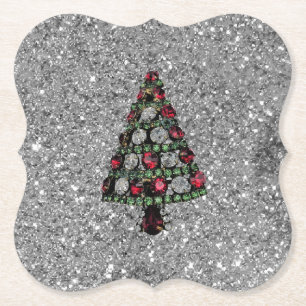 Papper Underlägg i Bling Julgran Silver Glitter