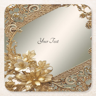 Papper Underlägg i den moderna Guld Ornate-Blommig Kvadrat