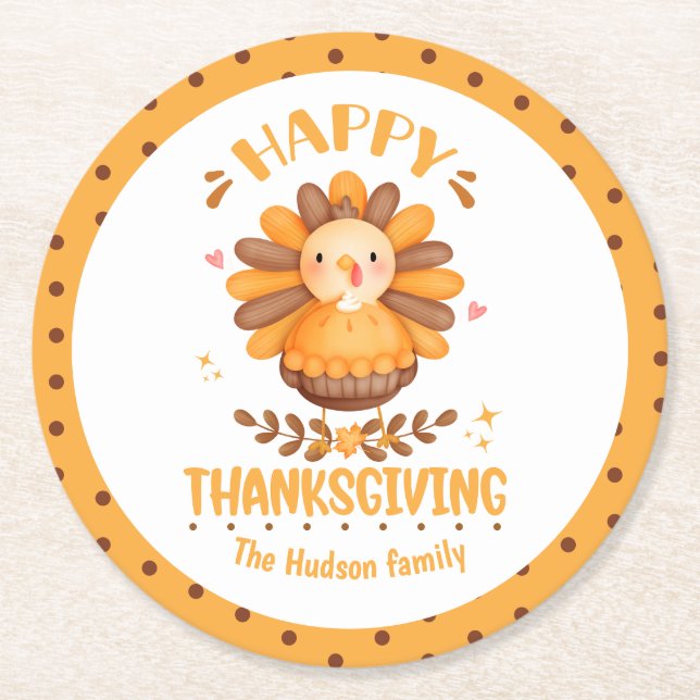 Papper Underlägg i Happy thanksgiving Cute Turkey  (Framsidan)