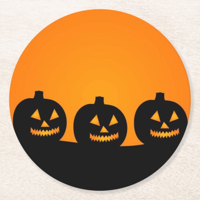Papper Underlägg i lycklig Pumpkin Ansikte Round Rund (Framsidan)