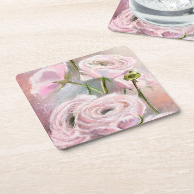PAPPER UNDERLÄGG i ROSA ROS Kvadrat (Vinklad)