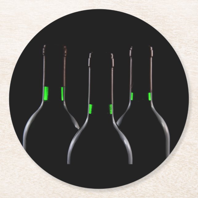 Papper Underlägg i Svarta rundan i vin Flaskor (Framsidan)
